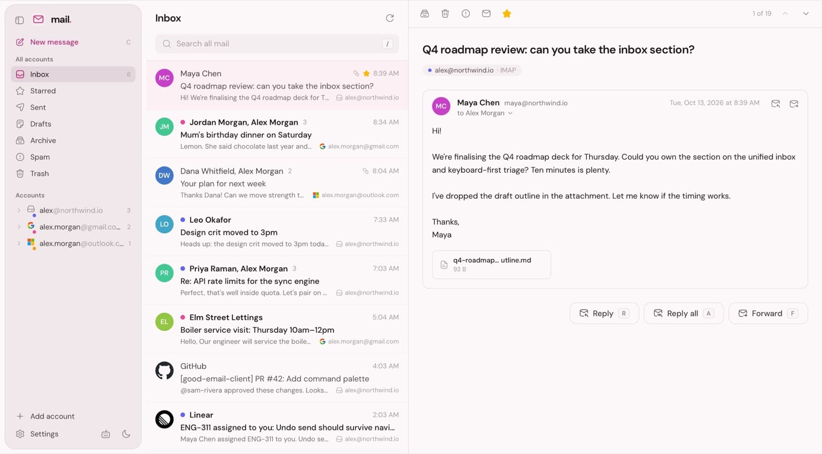 The inbox in the light theme